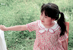 Váy  hoa hồng cổ nơ trắng